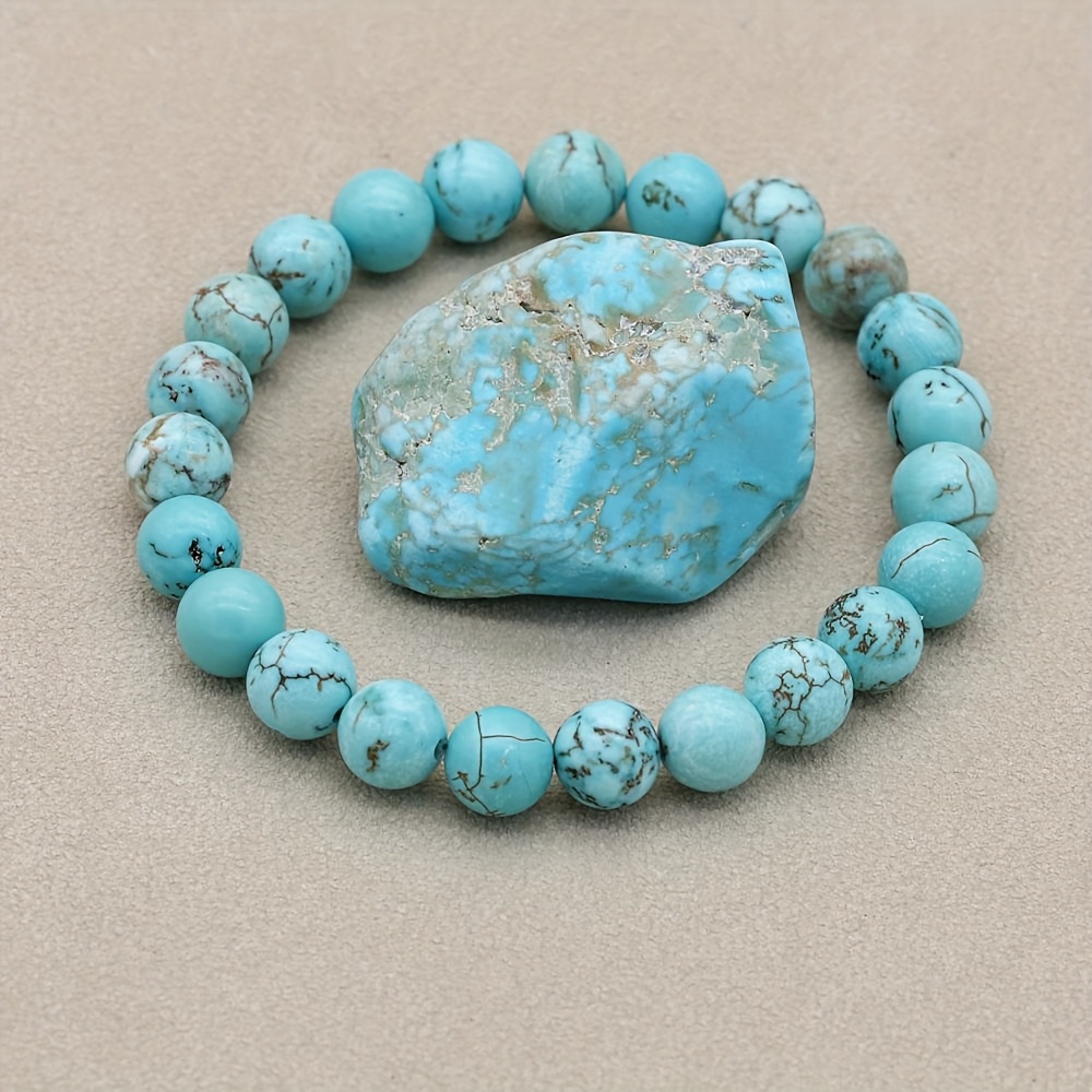 Vintage Turquoise Beaded Stretch Bracelet with Stone Accents